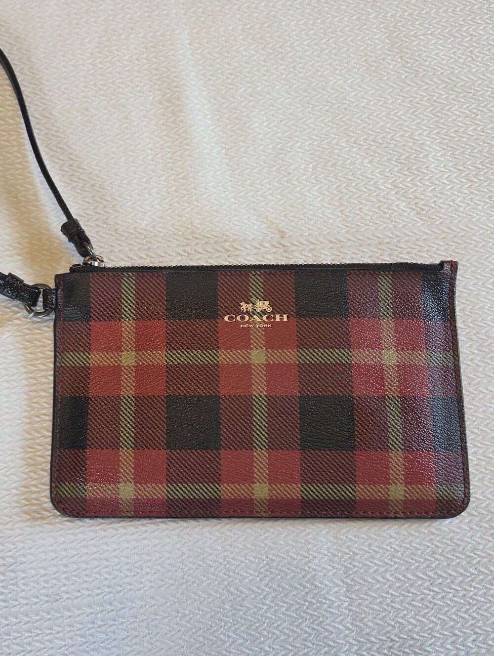 Coach Red & Black Plaid Wristlet with Gold Logo - Picture 6 of 8